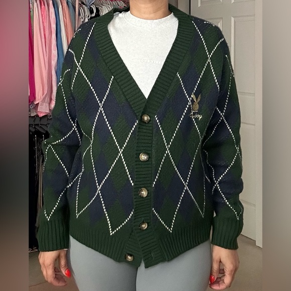 PLAYBOY Other - PLAYBOY Green and Blue Cardigan with Argyle Pattern size large